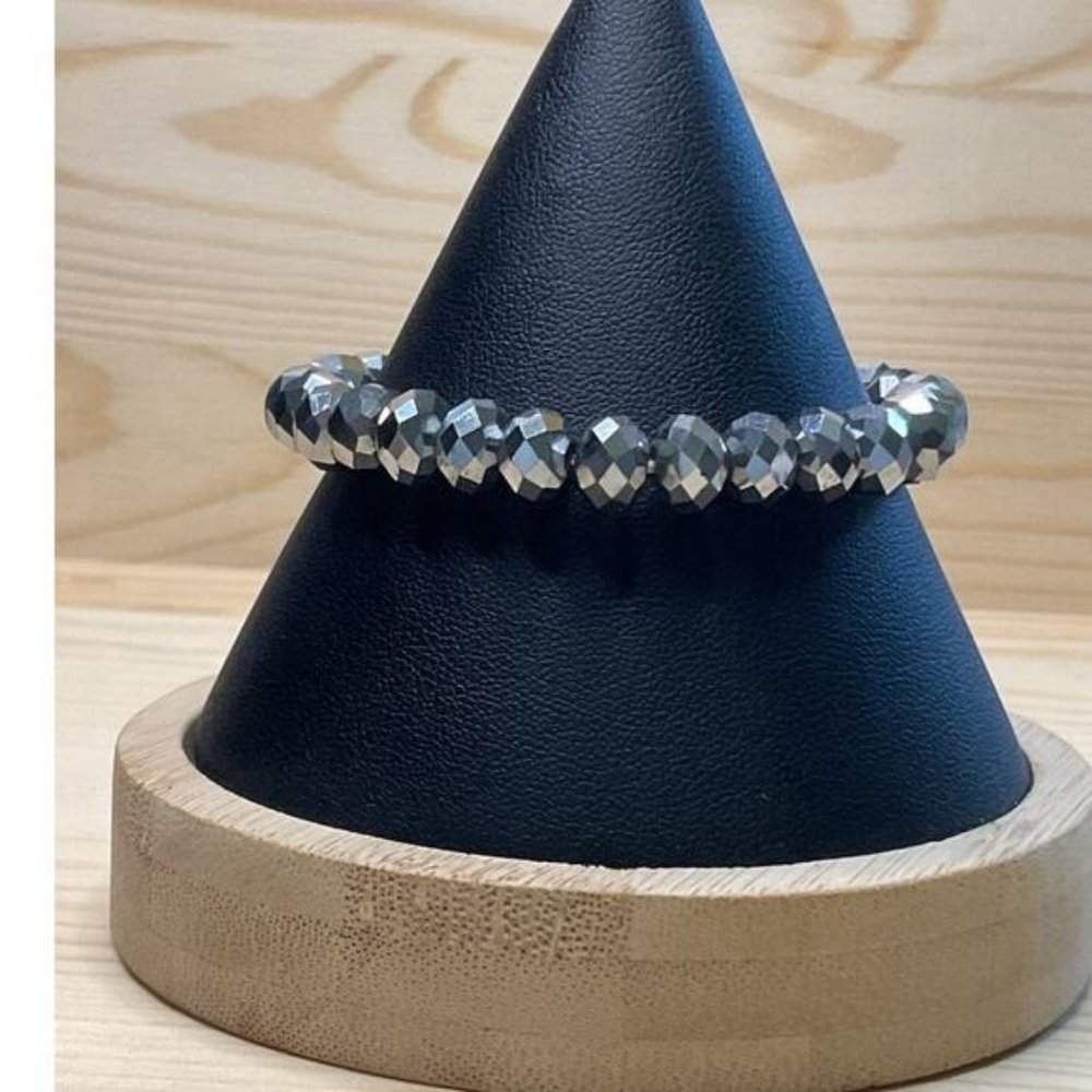 Faceted Gunmetal Beaded Stretch Bracelet